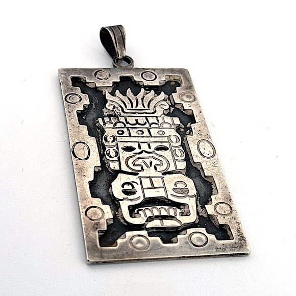 Other - Vintage Large Aztec Idol Mayan Tribal Sterling 925 MEXICO Silver Pendant